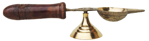 Brass Oil Lamp Deepak With Wooden Handle 0.05Kg