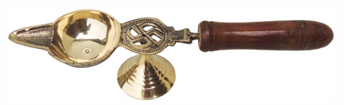 Brass Oil Lamp Deepak With Wooden Handle 0.125Kg