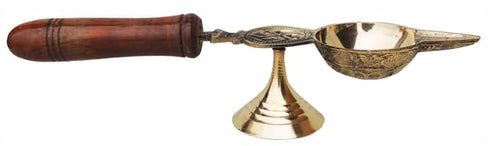 Brass Panch Aarti With Wood Handle 0.125 kg