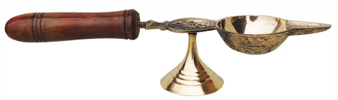 Brass Oil Lamp Deepak With Wooden Handle 0.125Kg