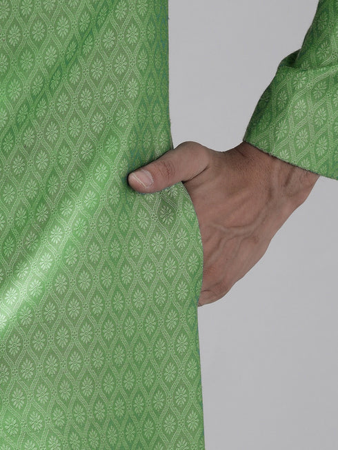 Vastramay Men's Green And Coffee Silk Blend Sherwani Set