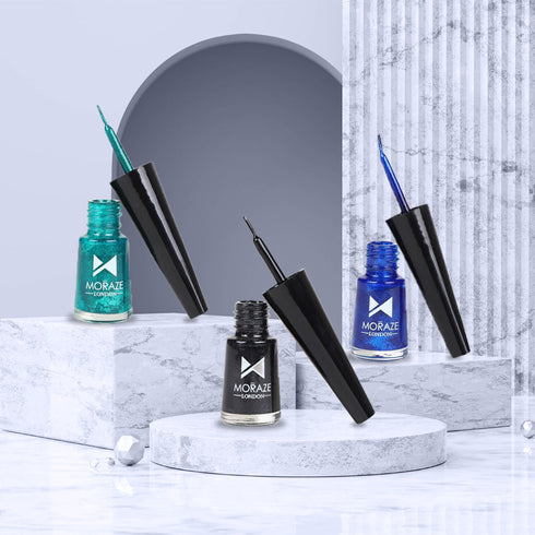 Moraze Cosmetics 3 Glittery Coloured Eyeliners Kit Green Black Blue