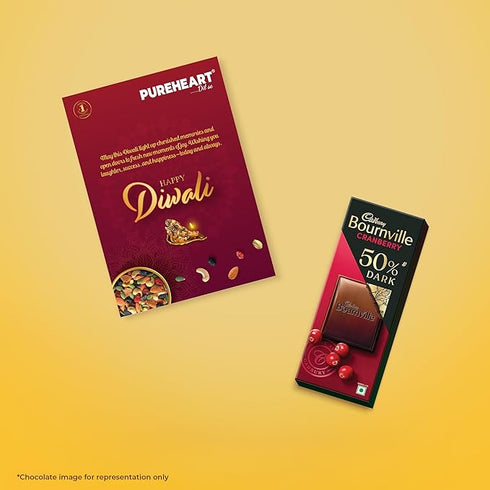 PUREHEART Diwali Gift Hamper | Corporate Gifting | Natural Cashews | Fruit & Nut Nutmix | Black Raisins | Fiery Hot Cashews | Natural Almonds (80 g each) | Chocolate and Card | Dry Fruits Gift Box