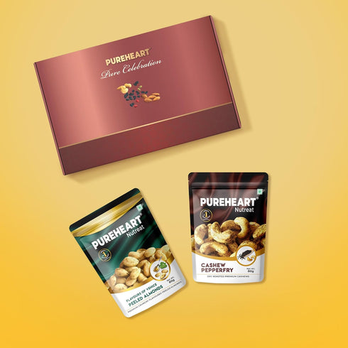 PUREHEART Celebration Diwali Gift Hamper | Luxury Corporate Gift Box with Pepperfry Cashews | Flavours of Venice Peeled Almonds (80g Each)| Chocolate| Diwali Greeting Card | Festive Dry Fruits Pack