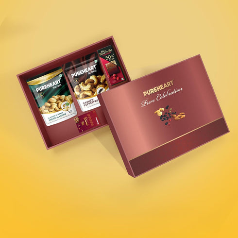 PUREHEART Celebration Diwali Gift Hamper | Luxury Corporate Gift Box with Pepperfry Cashews | Flavours of Venice Peeled Almonds (80g Each)| Chocolate| Diwali Greeting Card | Festive Dry Fruits Pack