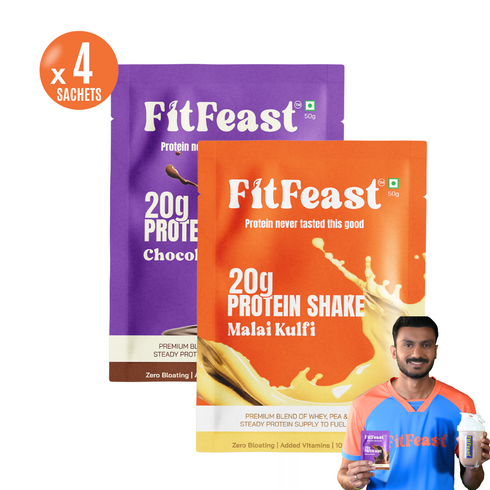 Fitfeast Assorted Protein Sachet Pack Chocolate x 2 & Malai Kulfi x 2