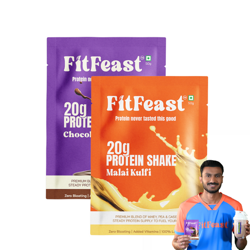 Fitfeast Assorted Protein Sachet Pack Chocolate & Malai Kulfi (2 Sachets | 1 Each) | 20g Protein Per Serving