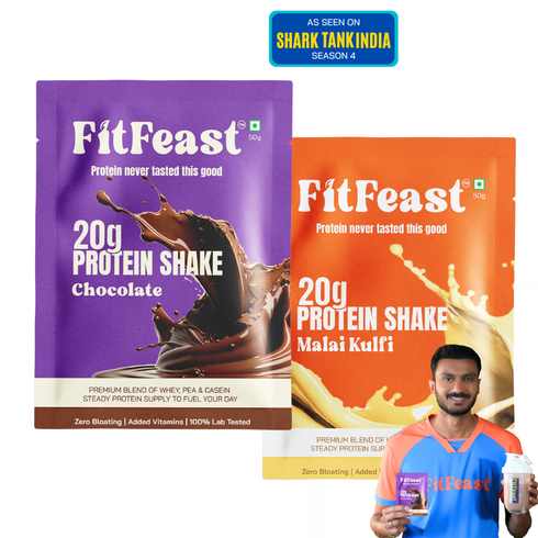 Fitfeast Assorted Protein Sachet Pack – Chocolate & Malai Kulfi | Buy 1 Get 1