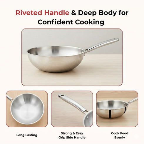 Vinod Doniv Titanium Triply Stainless Steel Wok 26 cms Capacity 3.30 Liter