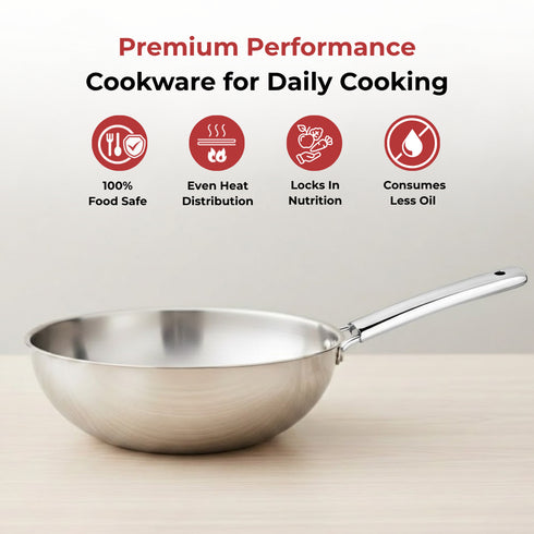 Vinod Doniv Titanium Triply Stainless Steel Wok 26 cms Capacity 3.30 Liter