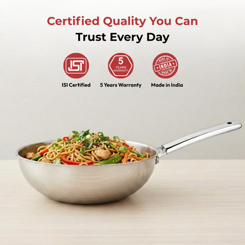 Vinod Doniv Titanium Triply Stainless Steel Wok 26 cms Capacity 3.30 Liter