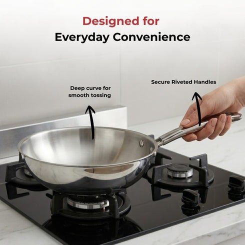 Vinod Doniv Titanium Triply Stainless Steel Wok 26 cms Capacity 3.30 Liter