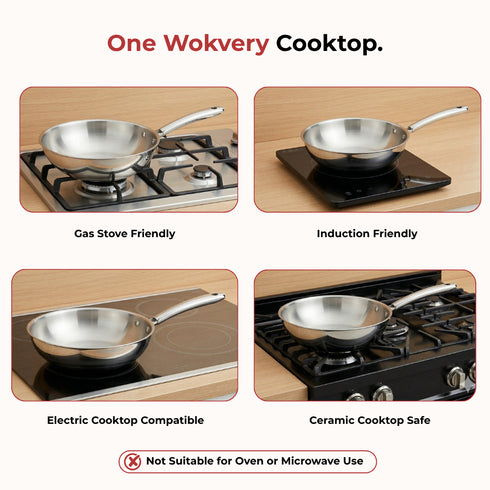 Vinod Doniv Titanium Triply Stainless Steel Wok 26 cms Capacity 3.30 Liter