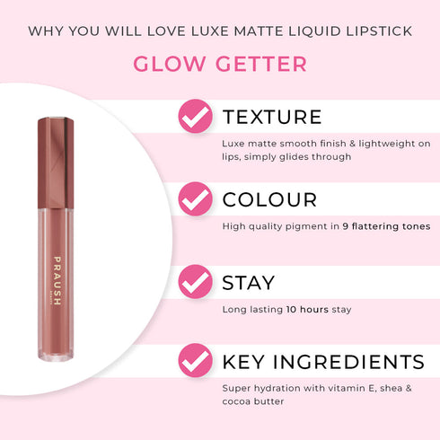 Praush 1 Plush Matte Lipsticks (High Tea) + 1 Luxe Matte Lipstick (Glow Getter) Bundle