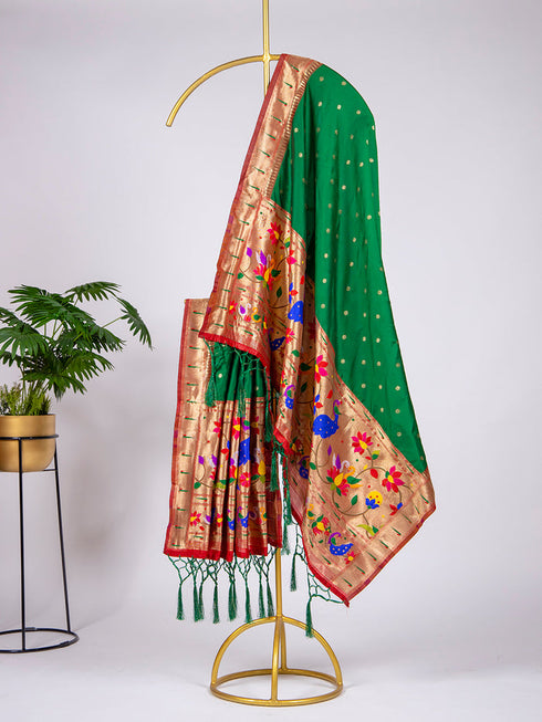 Zari Weaving Work Jacquard Paithani Dupatta Green Color