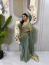 Ethnic Suits Green Color Zip and go Saree with Beads