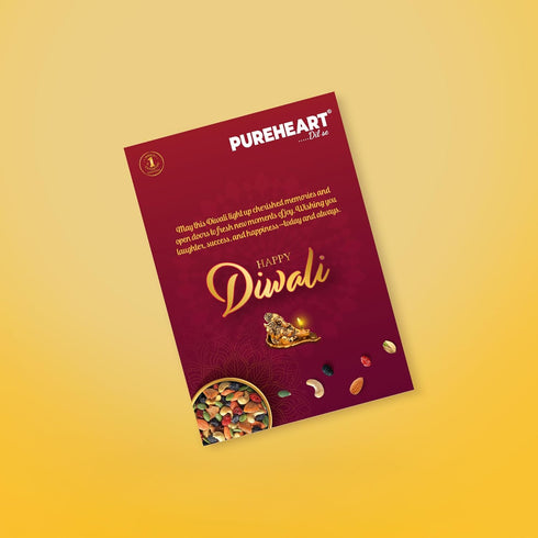PUREHEART Celebration Diwali Gift Hamper | Corporate Gift Box with Cherokee Trail Mix (80g) and Hershey's Kisses Chocolate, Happy Diwali Greeting Card | Festive Dry Fruits Pack