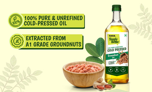 Tata Simply Better Groundnut (Peanut) Oil 1L | 100% Pure | Unrefined & Cold-pressed | Hexane-Free