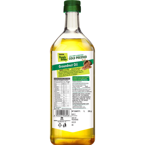 Tata Simply Better Groundnut (Peanut) Oil 1L | 100% Pure | Unrefined & Cold-pressed | Hexane-Free