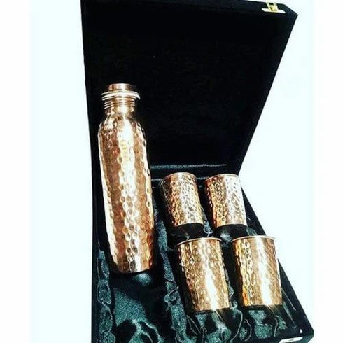 Coppjal Hammered Copper Bottle Glass Gift Set