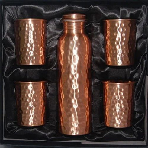 Coppjal Hammered Copper Bottle Glass Gift Set