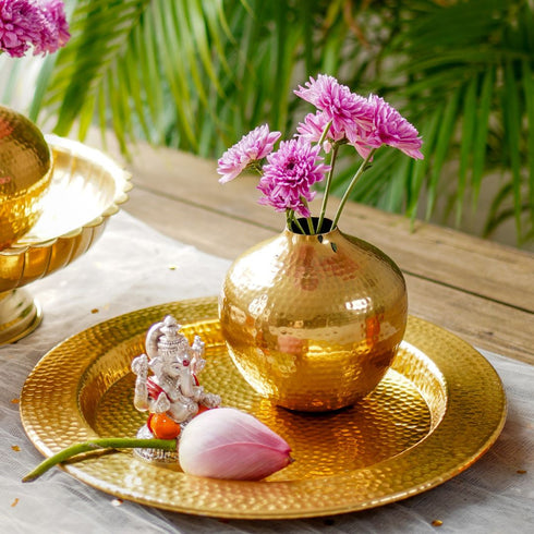 Metal Hammered Gold Platter, Large