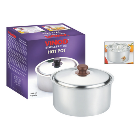Vinod Stainless Steel Hot Pot 1000 ml with Insulated Body Highest Grade Stainless Steel Mirror Finish Rust Free and Dishwasher Safe