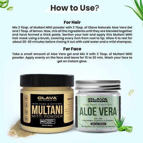 Multani Mitti & Aloe Vera Gel Combo Pack for Glowing Skin & Shiny Hair