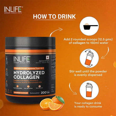 Inlife Hydrolyzed Collagen Peptides Powder | orange