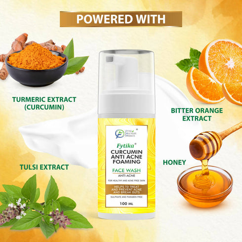Fytika Curcumin AntiAcne Foaming Face Wash with Honey & Tulsi