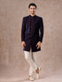 Manyavar Deep Blue and Wine Imperial Patterned Indo Western Set