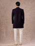 Manyavar Deep Blue and Wine Imperial Patterned Indo Western Set