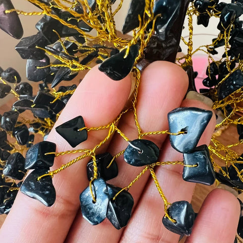 Pushkar Black Tourmalin M Seal Crystal Good Luck Tree 7-8 Inch