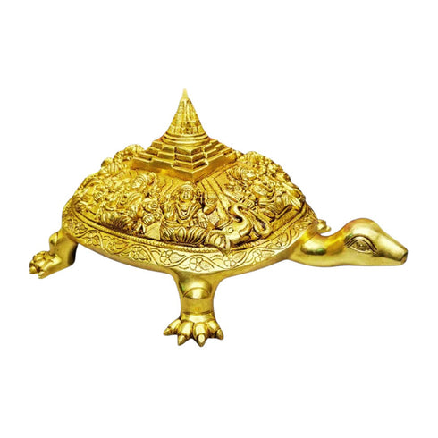 Tamas Brass Handcrafted Lord Ashtalakshmi/Ashta Lakshmi on Tortoise Meru Shree Yantra Statue / Idol with Antique Finish