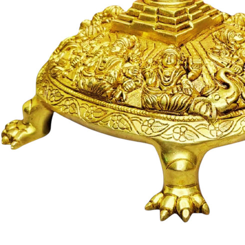 Tamas Brass Handcrafted Lord Ashtalakshmi/Ashta Lakshmi on Tortoise Meru Shree Yantra Statue / Idol with Antique Finish