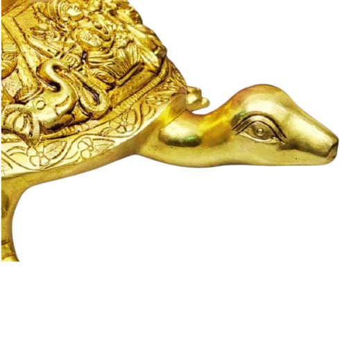 Tamas Brass Handcrafted Lord Ashtalakshmi/Ashta Lakshmi on Tortoise Meru Shree Yantra Statue / Idol with Antique Finish