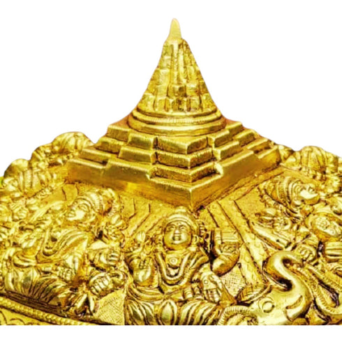 Tamas Brass Handcrafted Lord Ashtalakshmi/Ashta Lakshmi on Tortoise Meru Shree Yantra Statue / Idol with Antique Finish