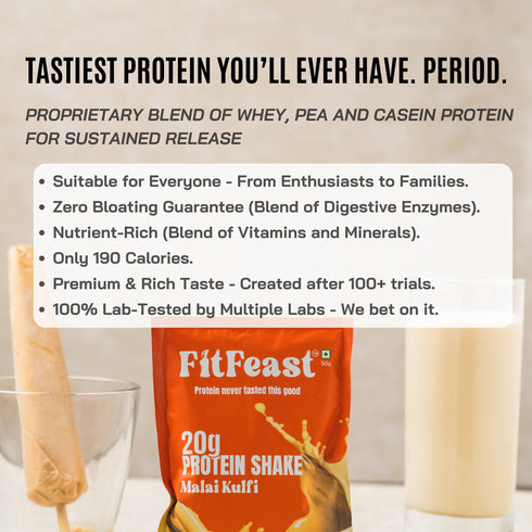 Fitfeast Assorted Protein Sachet Pack – Chocolate & Malai Kulfi (4 Sachets | 2 Each)