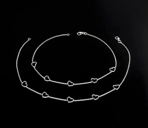 Trendy 925 Sterling Silver girlish five hearts chain Anklet Pair