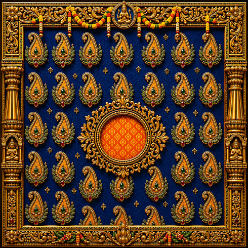 Back Drop India Kairava Paisley Elegance Ganesh Chaturthi Decoration Backdrop