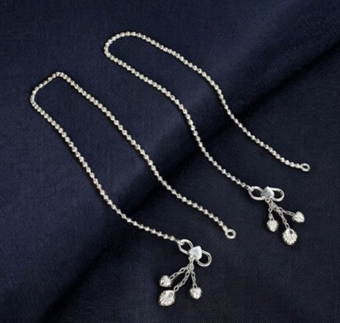 Girlish 925 Sterling Silver excellent ball beaded Chain Anklet Pair