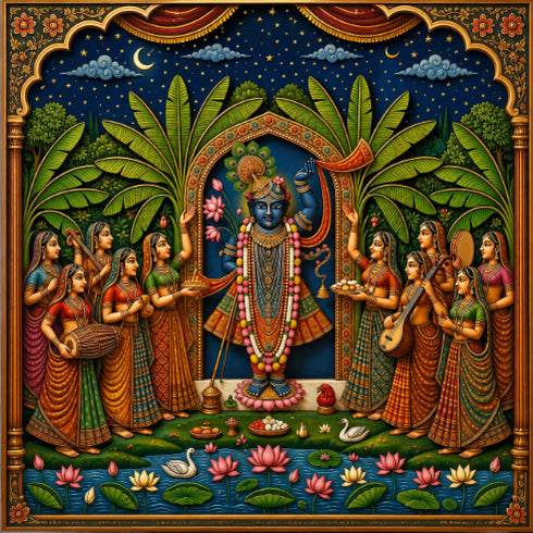 Back Drop India Shrinathji Ki Jhankhi Spiritual Janmashtami Decoration Backdrop