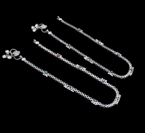 Stylish Real Siver Blue Pink CZ Anklet