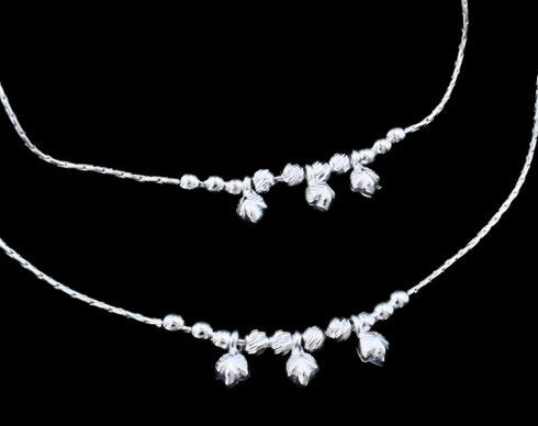 Boho Style Real Silver Payal Anklet Pair
