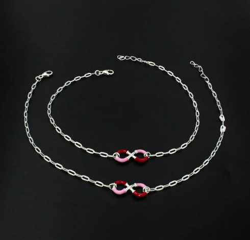 925 Sterling Silver Infinity Chain Women Payal Anklet Pair