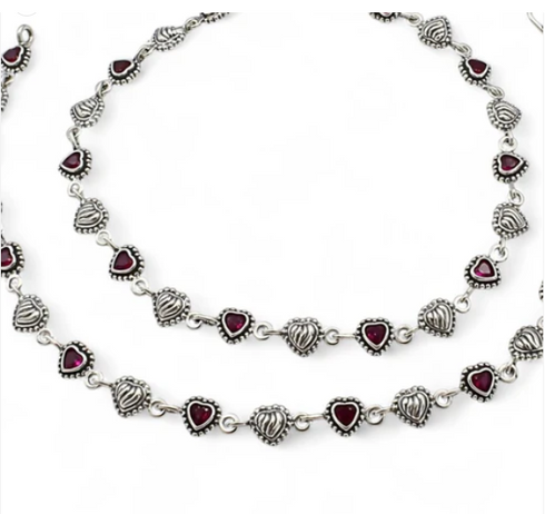 Amazing 925 Sterling Silver Pink CZ Oxidized Heart design payal Anklet Pair