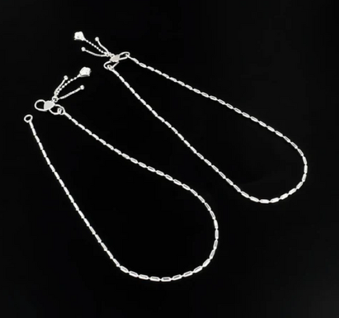 Girlish 925 Sterling Silver capsule design Chain Anklet Pair