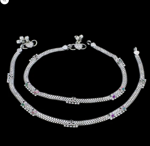Real Silver Floral Work Women Anklet Chandi ki Payal