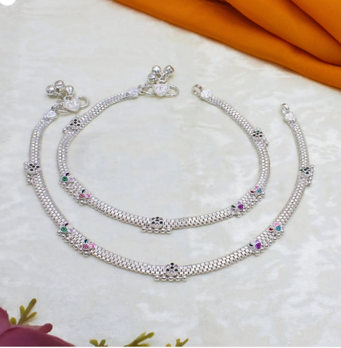 Real Silver Floral Work Women Anklet Chandi ki Payal