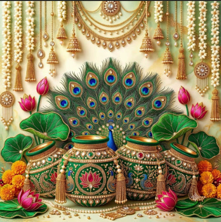Back Drop India Morpankh Kalasham Krishna Janmashtami Decoration Backdrop